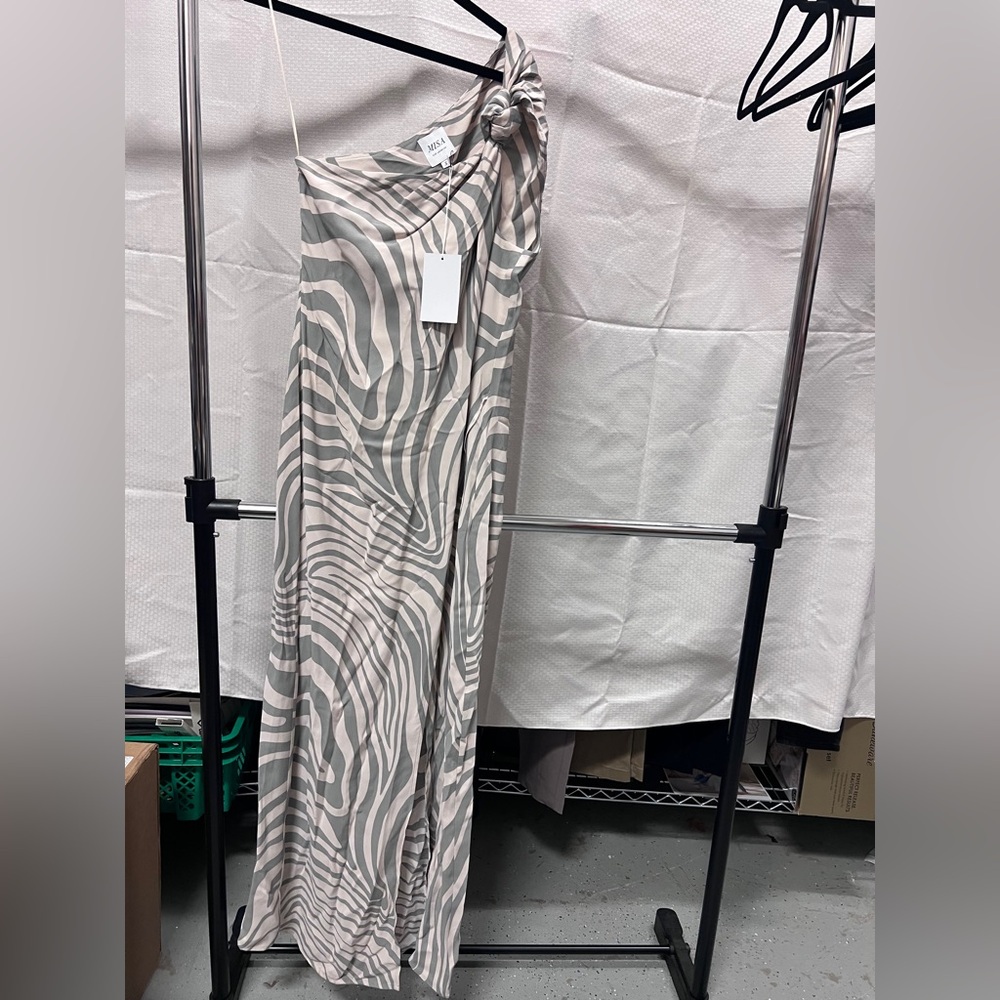 NWT Misa Los Angeles Zebra Print One-Shoulder Maxi Dress